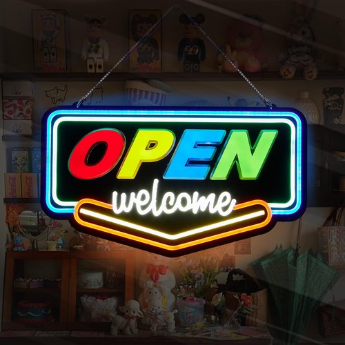 Chongart LED Open Signs for Business, 19.7 x 11.5in Large Open Sign for Window, Ultra Bright Neon Open Sign, Light Up Open Sign with Step-less Brightness Adjustment