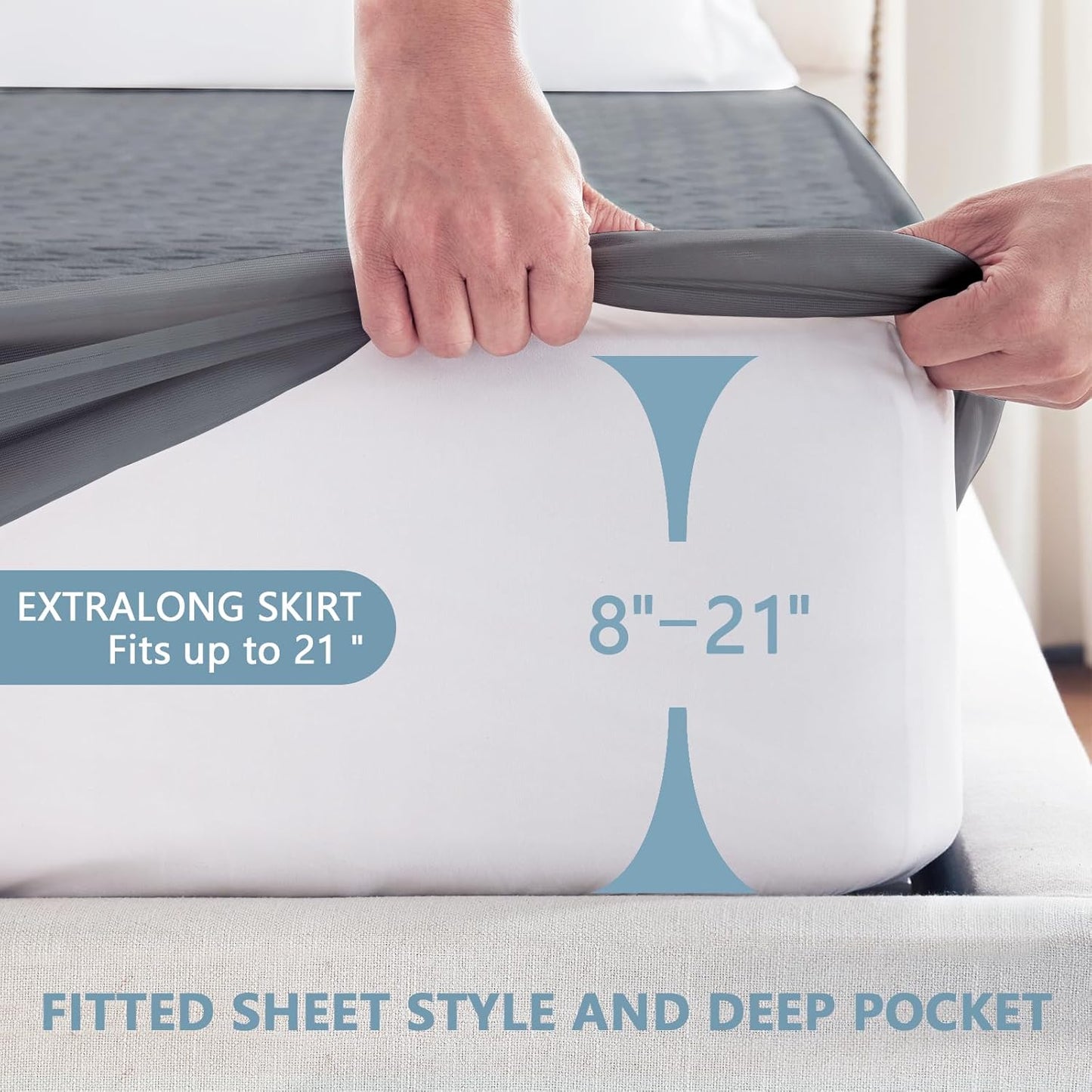 Skiennix Premium Waterproof Mattress Protector - Breathable Cooling Bed Cover | Full Size, Gray, Deep Pocket 8''-21''