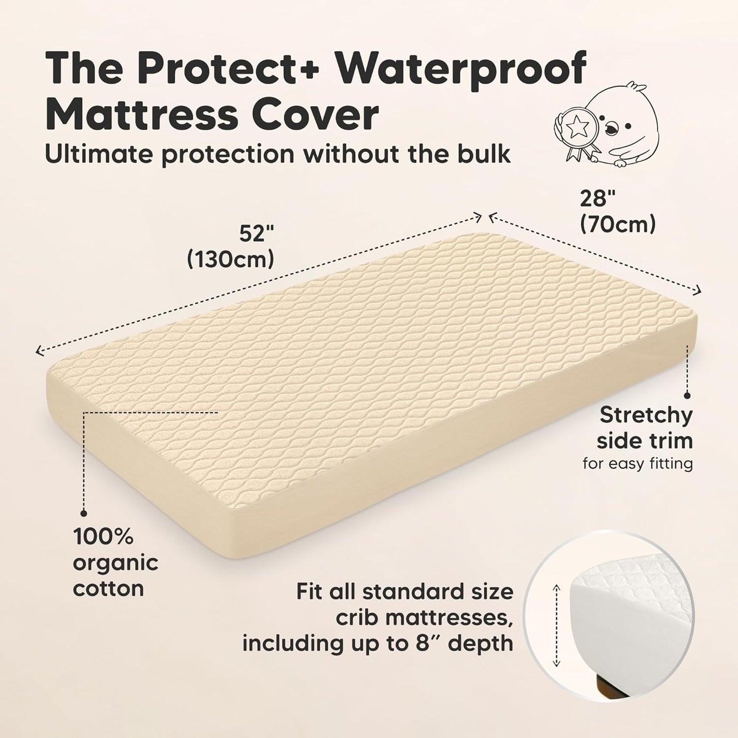 Skiennix Waterproof Crib Mattress Protector - Soft Quilted Cotton Pad, 52" x 28", Machine Washable | 2-Pack (Khaki/Mavy)