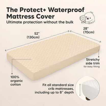 Skiennix Waterproof Crib Mattress Protector - Soft Quilted Cotton Pad, 52" x 28", Machine Washable | 2-Pack (Khaki/Mavy)