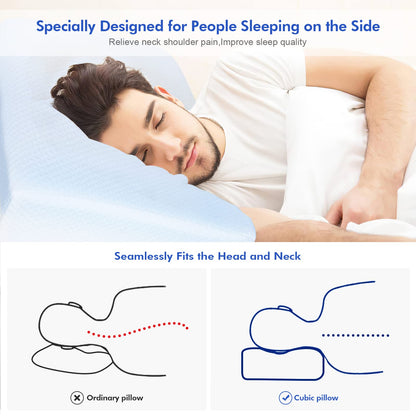 Memory Foam Cubic Pillow Side Sleeper Pillow for Neck and Shoulder Pain Relief | Supportive and Soft Cuboid Cervical Pillow for Side Sleeping | 2 in 1 Cooling Bed Pillow - 20''x12''x6'' Thick