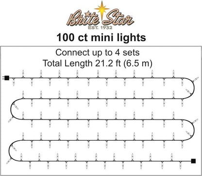 Brite Star Mini String Christmas Lights - 100 Count Clear Indoor/Outdoor 22ft with White Wire