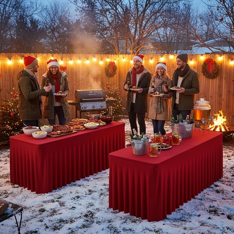 2 Pack Red 8 Ft Spandex Table Covers for Christmas Parties