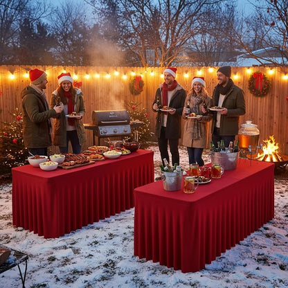 2 Pack Red 8 Ft Spandex Table Covers for Christmas Parties