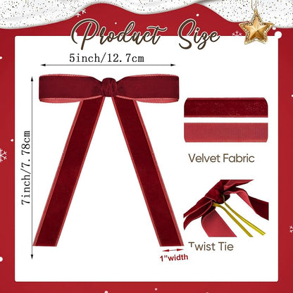 Artmag 24 Pcs Velvet Christmas Bows 5x7 in Burgundy - Rustic Wreath & Gift Decoration (Variation: Burgundy+5 x 7 Inch, Width 1")