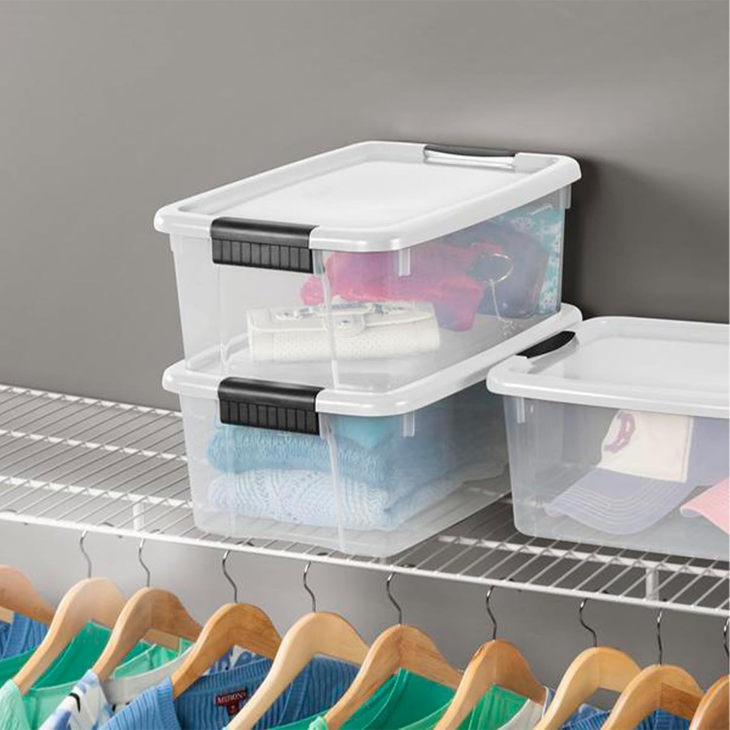 Sterilite Clear Plastic Storage Containers - Stackable 30 Quart & 18 Quart Bins with Latching Lid | 6 Pack