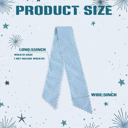 DYSHAYEN Wreath Sash - Canvas RIC Rac Trim for Front Door | Blue Gingham with White Trim