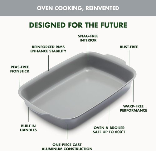 GreenPan Premiere Bakeware Set - Healthy Ceramic Nonstick 4-Piece | PFAS-Free, Oven Safe to 600°F, Gray