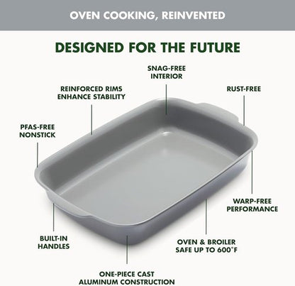 GreenPan Premiere Bakeware Set - Healthy Ceramic Nonstick 4-Piece | PFAS-Free, Oven Safe to 600°F, Gray