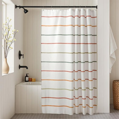 Treory Kids Boho Shower Curtain Set with Hooks, Minimalist Hand-Drawn Soft Pastel Stripes in Warm Earth Tones, Waterproof Fabric Shower Curtain for Modern Farmhouse Bathroom, 72" x 72"