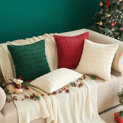 MIULEE Corduroy Throw Pillow Covers - Soft Boho Striped Design | 16x16 Inch, Cream White, Set of 2