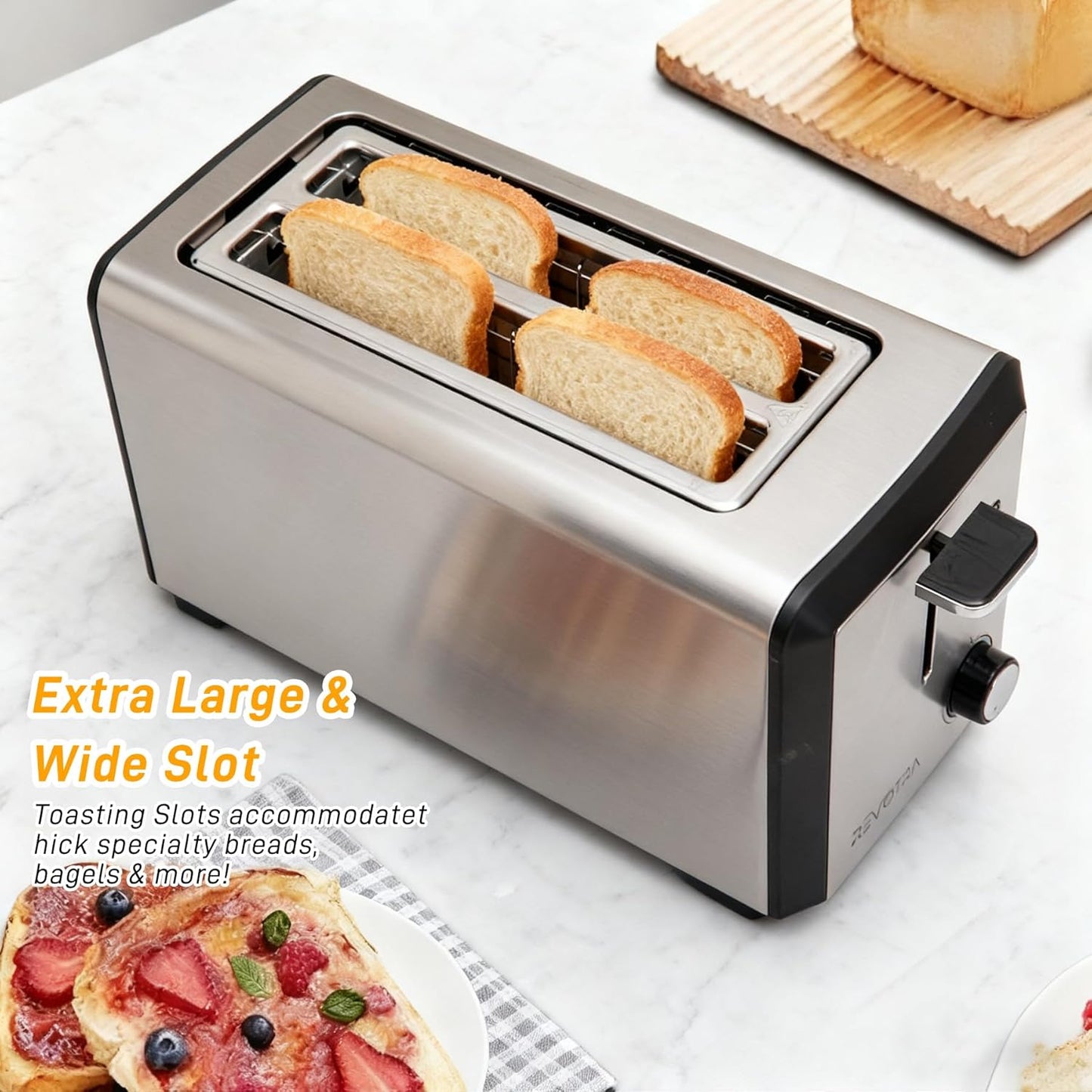 Skiennix 4-Slice Stainless Steel Toaster - Extra Wide 1.5” Slots, 6 Shade Settings & Removable Crumb Tray