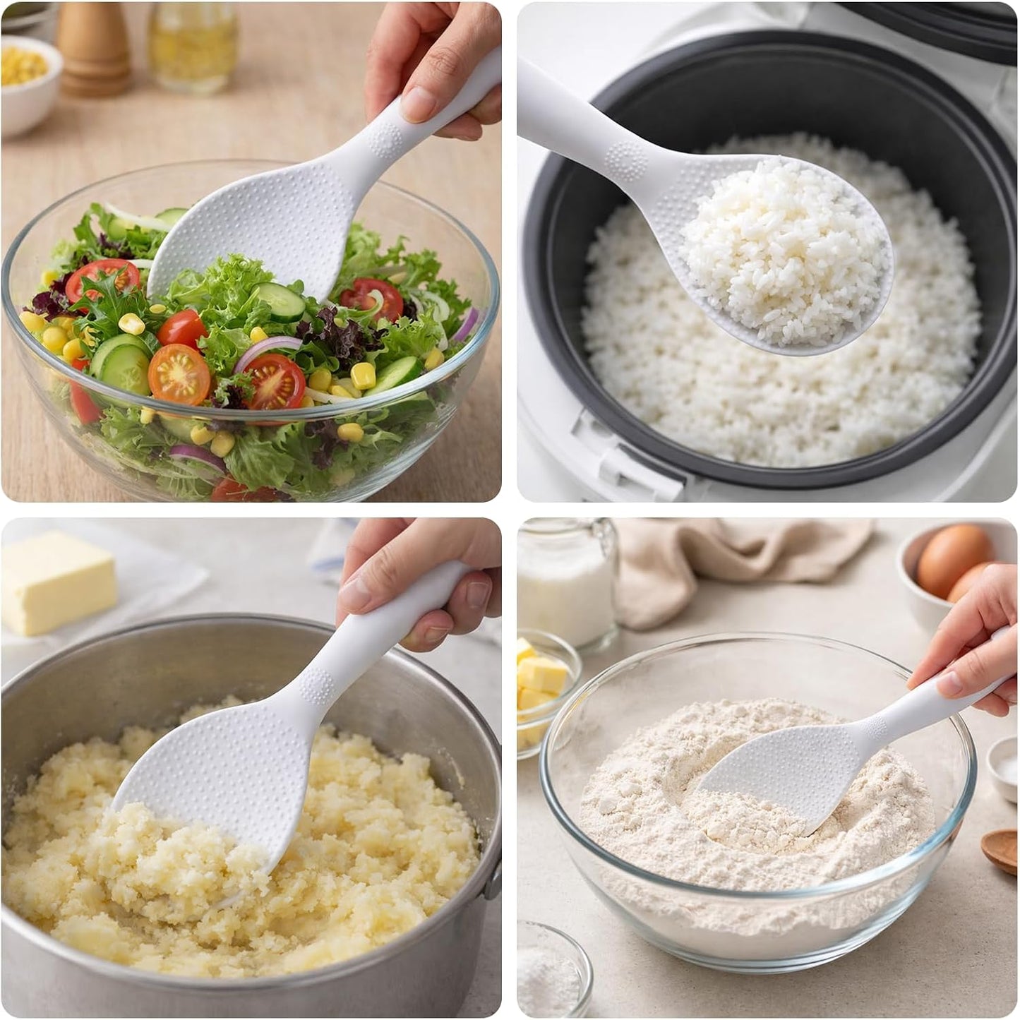 Skiennix Standing Rice Paddle - 2 Pack Non-Stick Rice Scooper | Heat Resistant Spatula (White)