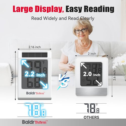 BaldrTherm Digital Thermometer & Hygrometer - Solar-Powered Indoor Temperature & Humidity Monitor | 2.2'' Display