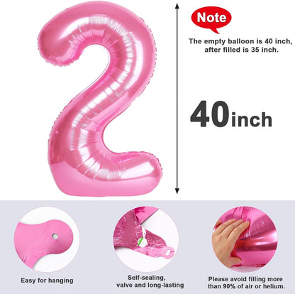 Skiennix 40-Inch Pink Number Balloons - Perfect for 2nd, 12th, 21st Birthday Parties & Celebrations