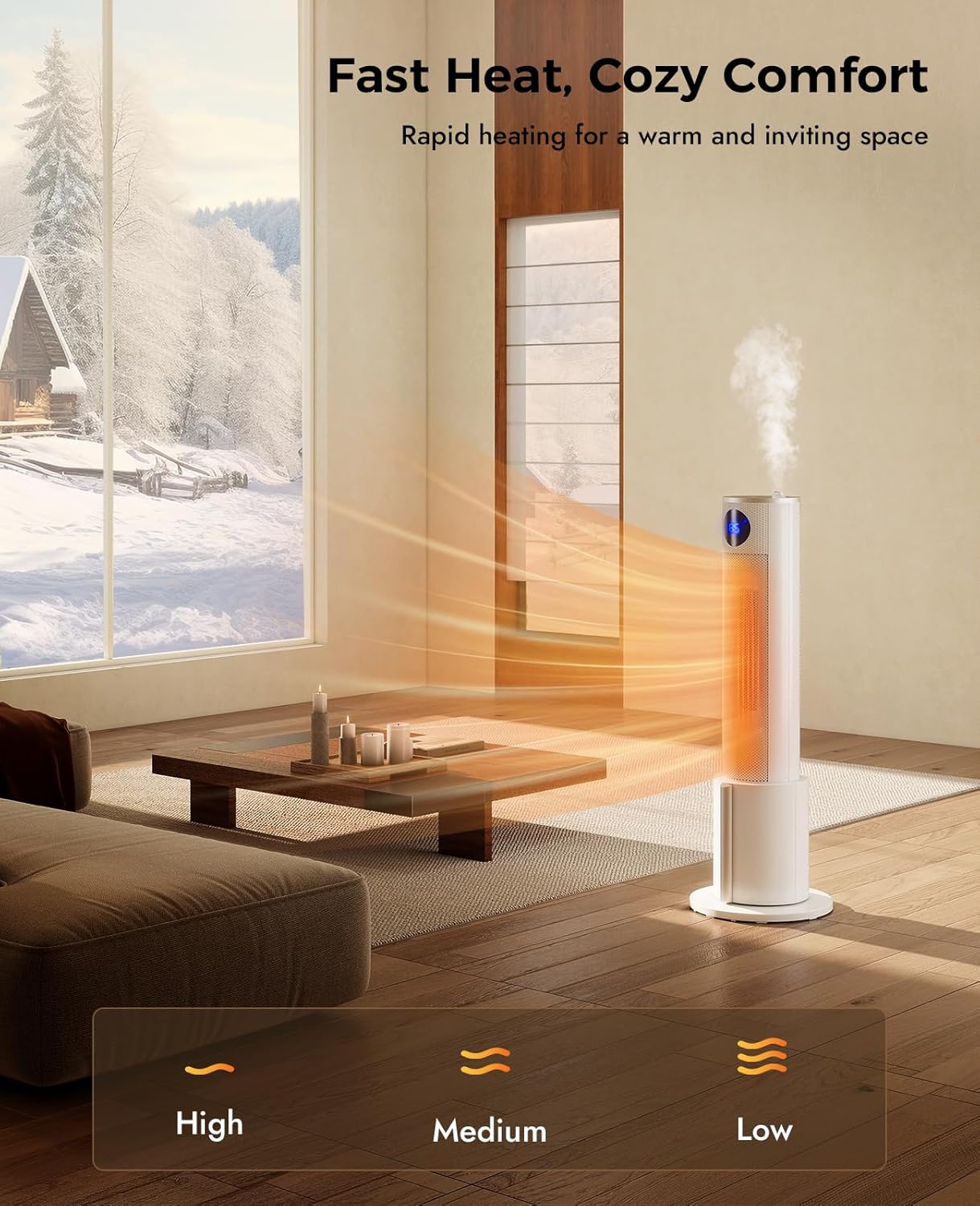 Space Heater with Humidifier by [Brand Name] - Portable Indoor Tower Heater with Remote, Adjustable Thermostat, 3 Heat Modes & 12H Timer