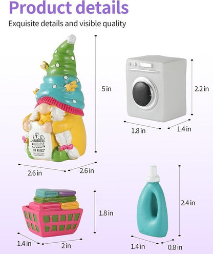 iStatue 4-Pack Resin Laundry Gnomes Figurines - Cute Spring Home Decor | Mini Gifts for Laundry Room