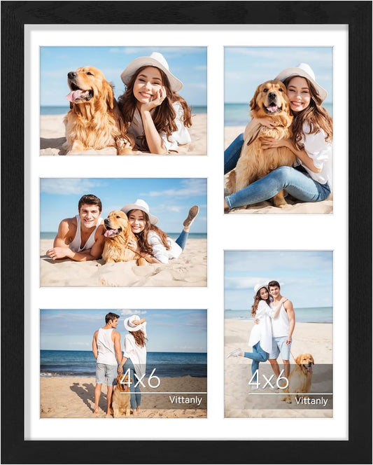 Vittanly 11x14 Collage Picture Frame - Displays 5x 4x6 Photos or 1x 11x14 Without Mat - Black Wall Decor