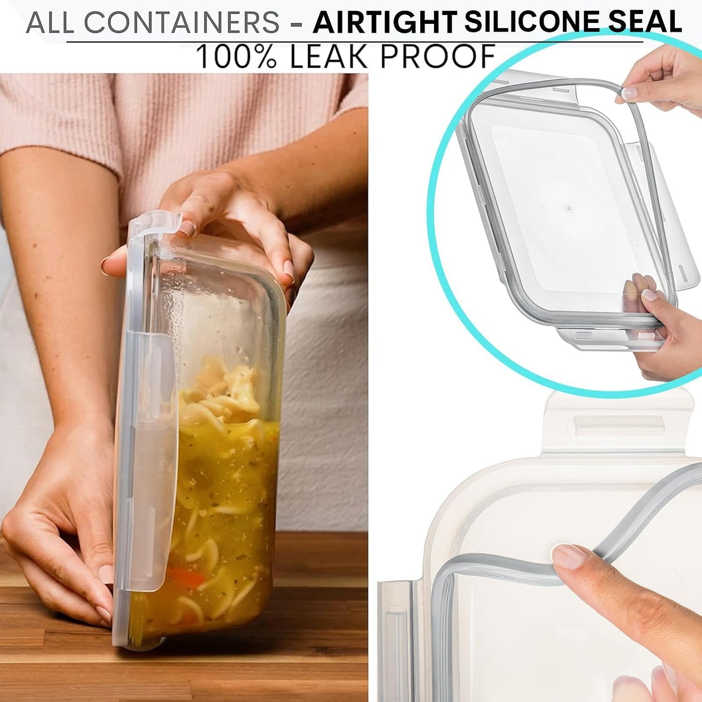 Razab Airtight Large Glass Food Storage Containers - BPA Free, Leak Proof, 4 Pc Set (2700ML & 1520ML)