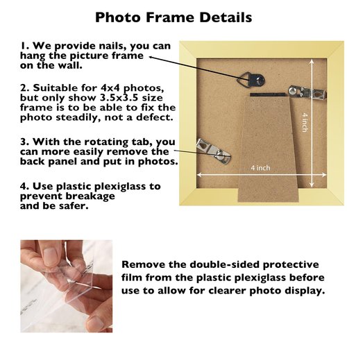 JCJMY 4x4 Picture Frame Gold for Wall Hanging or Tabletop, Wall Mounting Horizontally or Vertically, 4 x 4 Wall Gallery Poster Photo Frame with Shatter Resistant Plexiglass, Gold