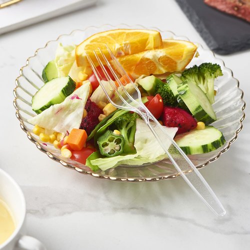 FULING Plastic Forks [300 Pack] Clear Heavyweight Disposable Fork Heavy Duty [Every 100 Packs, a Total of 3 Packs]