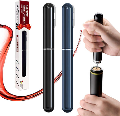 Wine Opener Manual with Foil Cutter Pack of 2 - NUCOKRS Aeropop Style Corkscrew Pen Shape Design 3 to 7 Air Pumps to Open (Black+Blue)