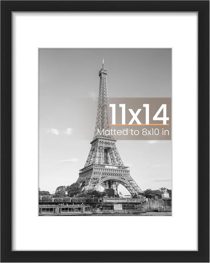 Upsimples 11x14 Picture Frame - Display 8x10 Photos with Mat or 11x14 Without Mat | Black Wall Hanging Decor