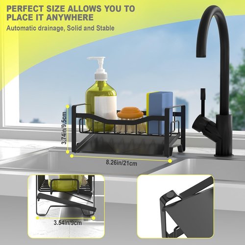 Maifan Stainless Steel Kitchen Sink Caddy - Auto Drain Tray & Sponge Holder for Countertop Storage