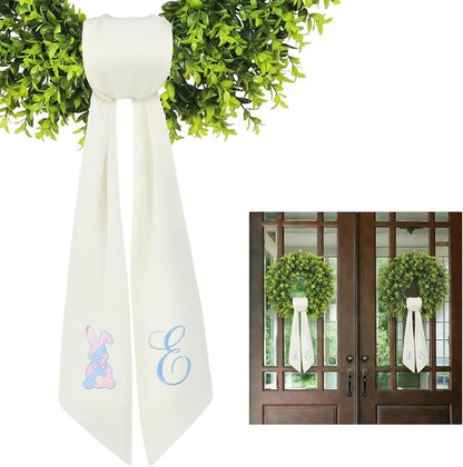 Elegant Easter Wreath Sash - 59" Long Embroidered Bunny/Cross/Egg Design for Boxwood & Magnolia Wreaths | Wrinkle-Resistant Spring Ribbon Decor