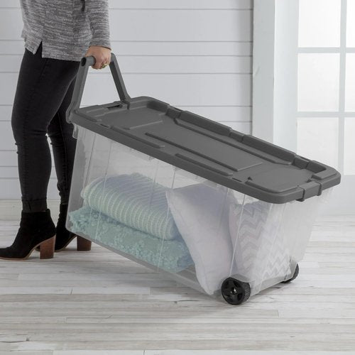 160 Quart Wheeled Storage Bins by [Brand Name] - Stackable Heavy-Duty Clear Totes with Secure Latch Lid & Reinforced Handle | Ideal for Garage, Closet & Moving