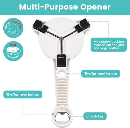 Jar Opener for Weak Hands by [Brand Name] - Adjustable 4-in-1 Bottle & Can Opener with Non-Slip Pad | Ideal for Seniors, Arthritis, Large Jars, and Left-Handed Users
