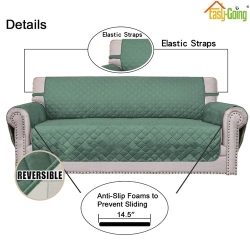 Easy-Going 4 Seater Sofa Slipcover Reversible Sofa Cover Water Resistant Couch Cover with Foam Sticks Elastic Straps Furniture Protector for Pets Children Dog Cat (XX-Large, Cyan/Ivory)