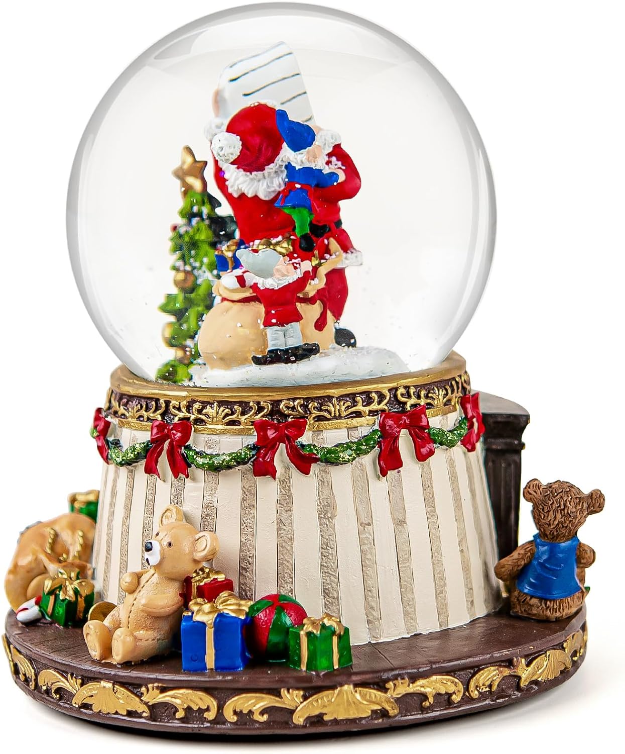 **Regine Switzerland Musical Snow Globe | Santa Claus Fireplace with Automatic Snowfall & 8 Christmas Tunes**