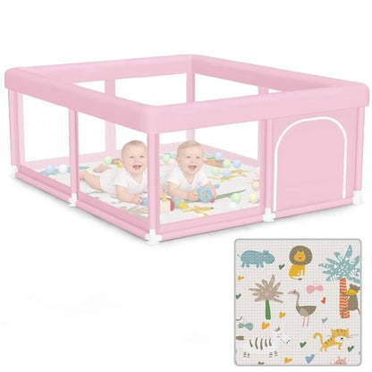Hiaksedt Large Baby Playpen - Safe & Soft 50"x50" Playpen with Zipper Gates | Pink for Babies & Toddlers