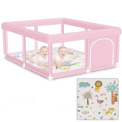 Hiaksedt Large Baby Playpen - Safe & Soft 50"x50" Playpen with Zipper Gates | Pink for Babies & Toddlers