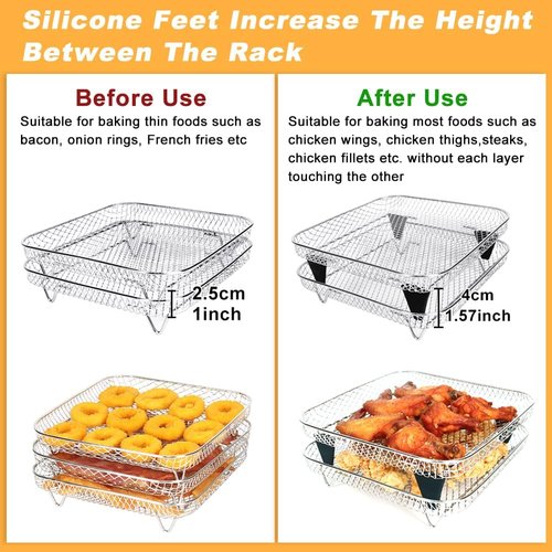BYKITCHEN 7-Inch Air Fryer Rack - Stackable Stainless Steel Accessory for Ninja & Cosori Air Fryers