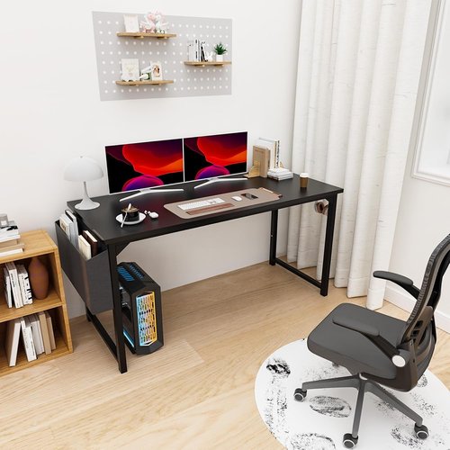 DUMOS 63-Inch Modern Office Computer Desk - Stylish Writing Table for Home & Bedroom - Black