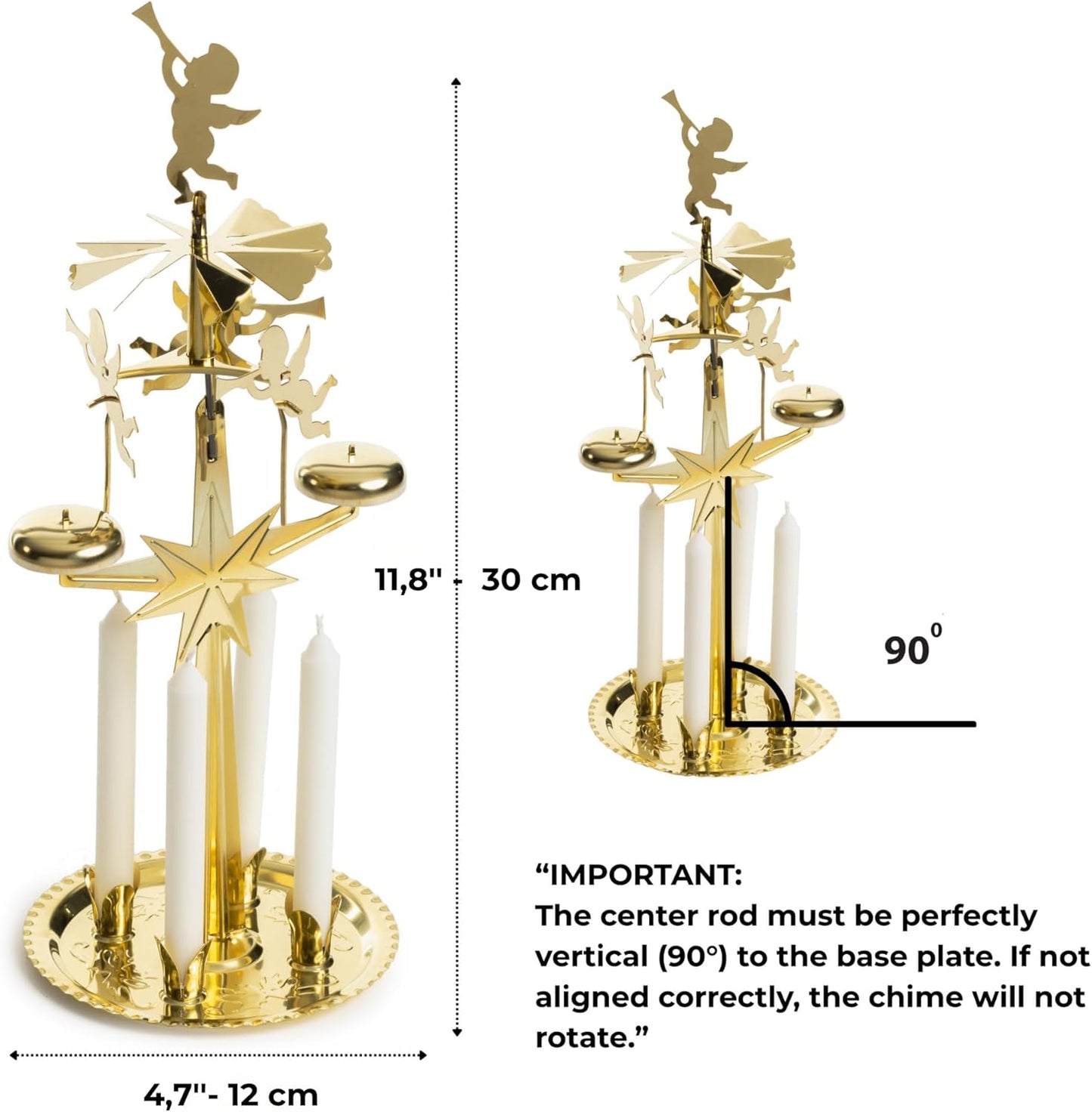 Swedish Angel Chimes | Original Carousel with 4 Candles - Festive Gold Brass Home Decoration Since 1948