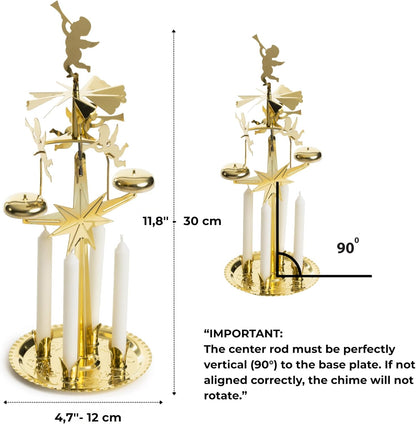 Swedish Angel Chimes | Original Carousel with 4 Candles - Festive Gold Brass Home Decoration Since 1948