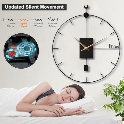 Large Wall Clock Living Room Decor 23"Modern Wall Clock with Swing Pendulum