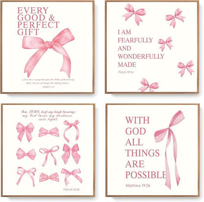 LARTSFRO Coquette Pink Bow Wall Art Decor - Aesthetic Posters for Teen Girls | Set of 4 Unframed 10x10 Inch