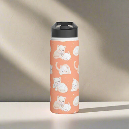 Insulated Water Bottle Thermos, 18oz, Cute Kittens - Double Walled Stainless Steel, Keeps Drinks Hot or Cold