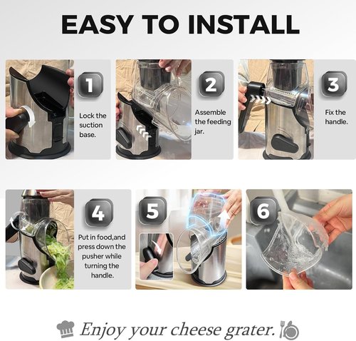 Airpro Rotary Cheese Grater - Versatile Vegetable Shredder with 3 Stainless Steel Blades & Suction Base