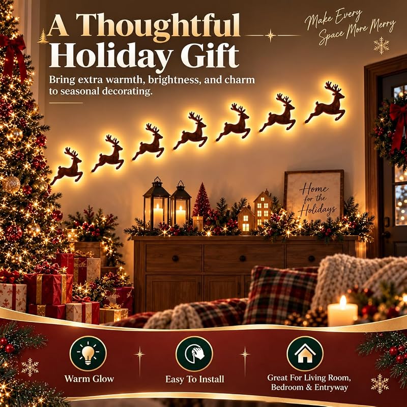 G 7-Piece LED Reindeer Wall Decorations – Antler 3D Glow Christmas Decor (Variation: G)