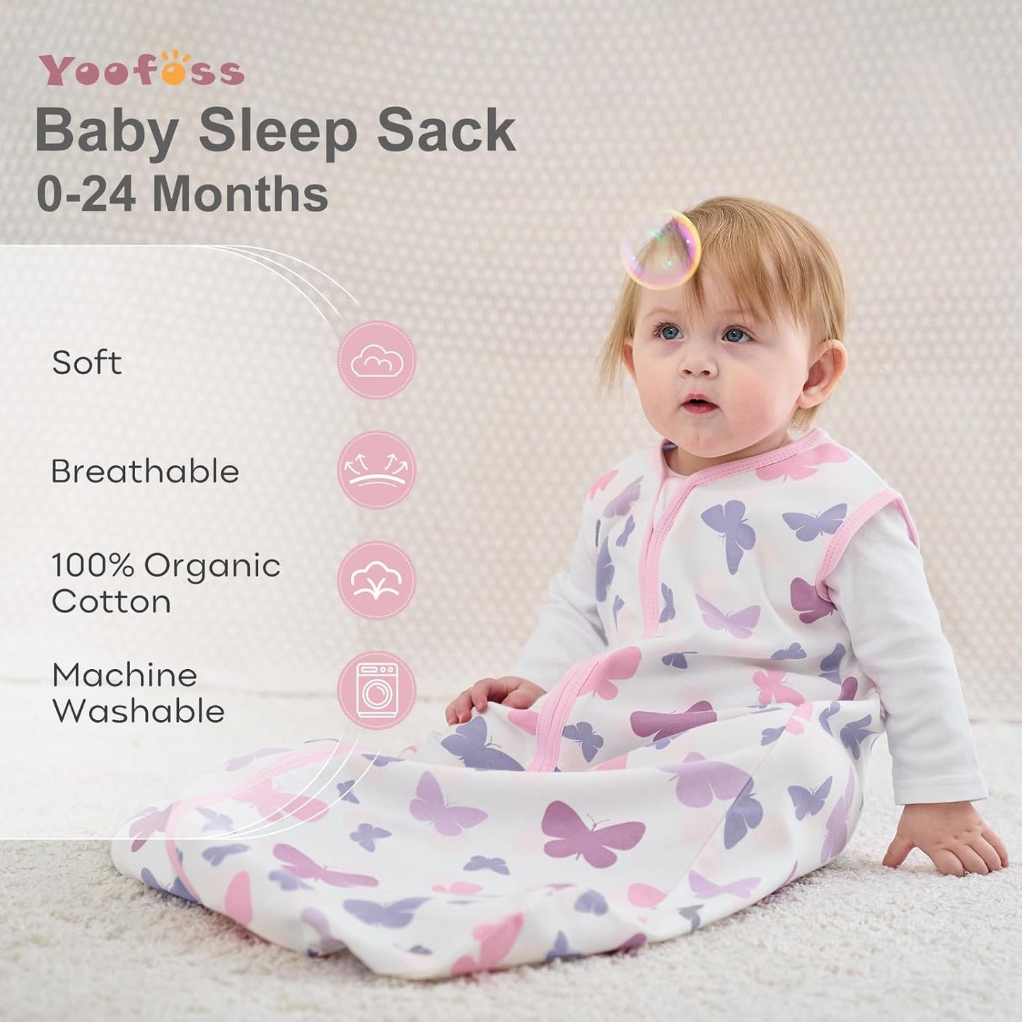 Yoofoss Baby Sleep Sack | 100% Organic Cotton Wearable Blanket for 18-24 Months | 3-Pack, Comfy & Lightweight