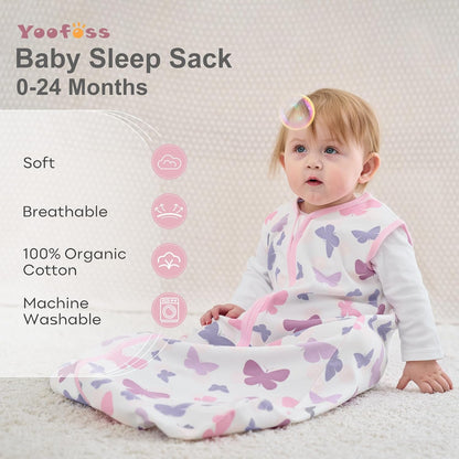 Yoofoss Baby Sleep Sack | 100% Organic Cotton Wearable Blanket for 18-24 Months | 3-Pack, Comfy & Lightweight