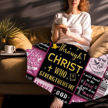 Christian Blanket Inspirational Thoughts Throw Blanket Bible Verse Prayers Get Well Soon Blankets Soft Lightweight Flannel Blanket 60"X50"