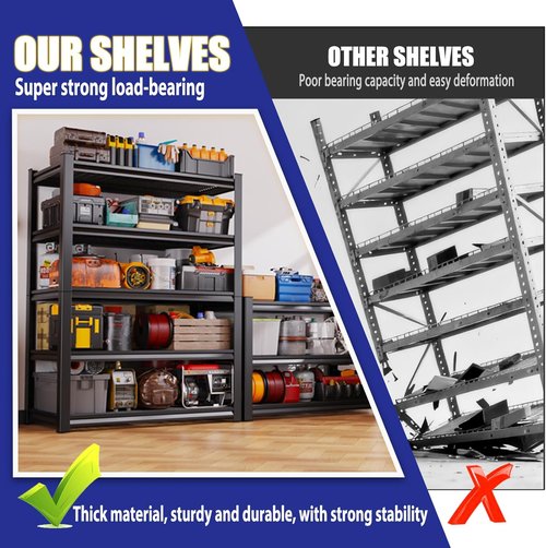 Garage Shelving | Heavy Duty Metal Storage Unit - 3500 lbs Capacity, Adjustable 5-Tier Wire Rack, Black - 72"x59"x20"