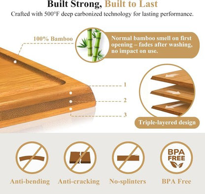 Bamboo Cutting Board Set - 2PCS Double-Sided Chopping Boards with Juice Grooves & Side Handle | Ideal for Meal Prep & Serving