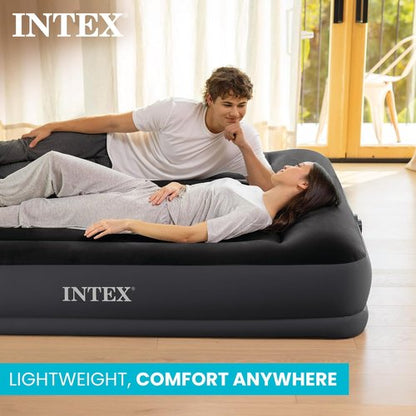 Intex Dura-Beam Airbed - Comfortable Twin Size Pillow Top Mattress with Built-in Pump & Carrying Bag - Blue